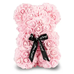 Light Pink Rose Bear with Bow 25cm